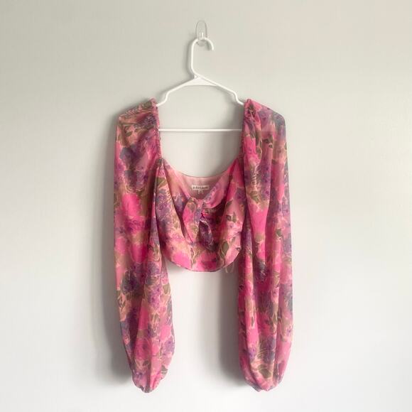For Love & Lemons Trisha Crop Top Pink Multicolor Sweetheart Puff Sleeves Medium - Picture 3 of 9